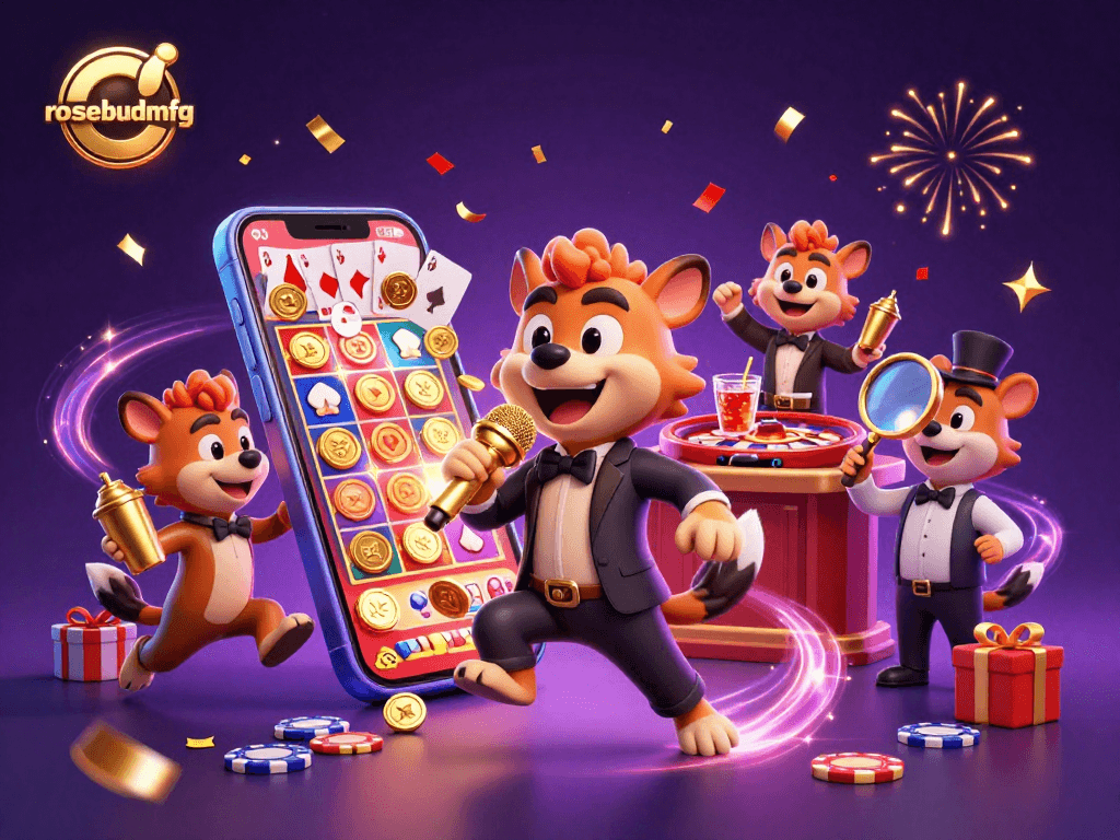 Engaging 3D hyenas at comedy casino club, showcasing rosebudmfg gaming excitement and joy.