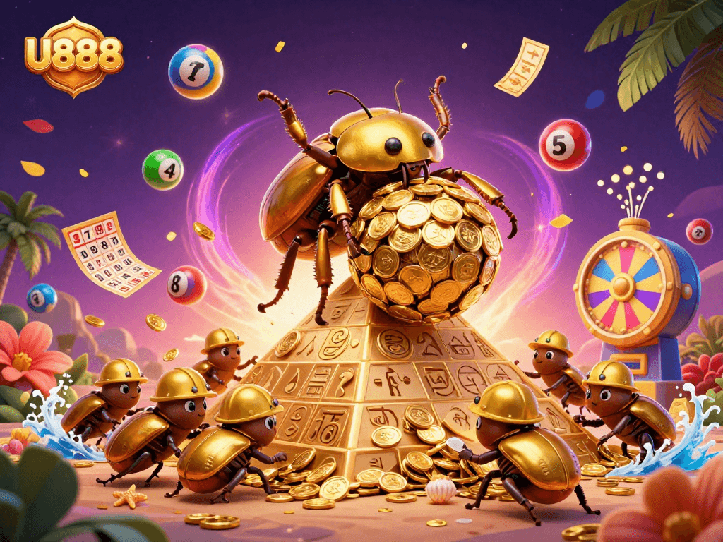 Experience the thrilling world of U888 with dynamic lottery games and golden coins.