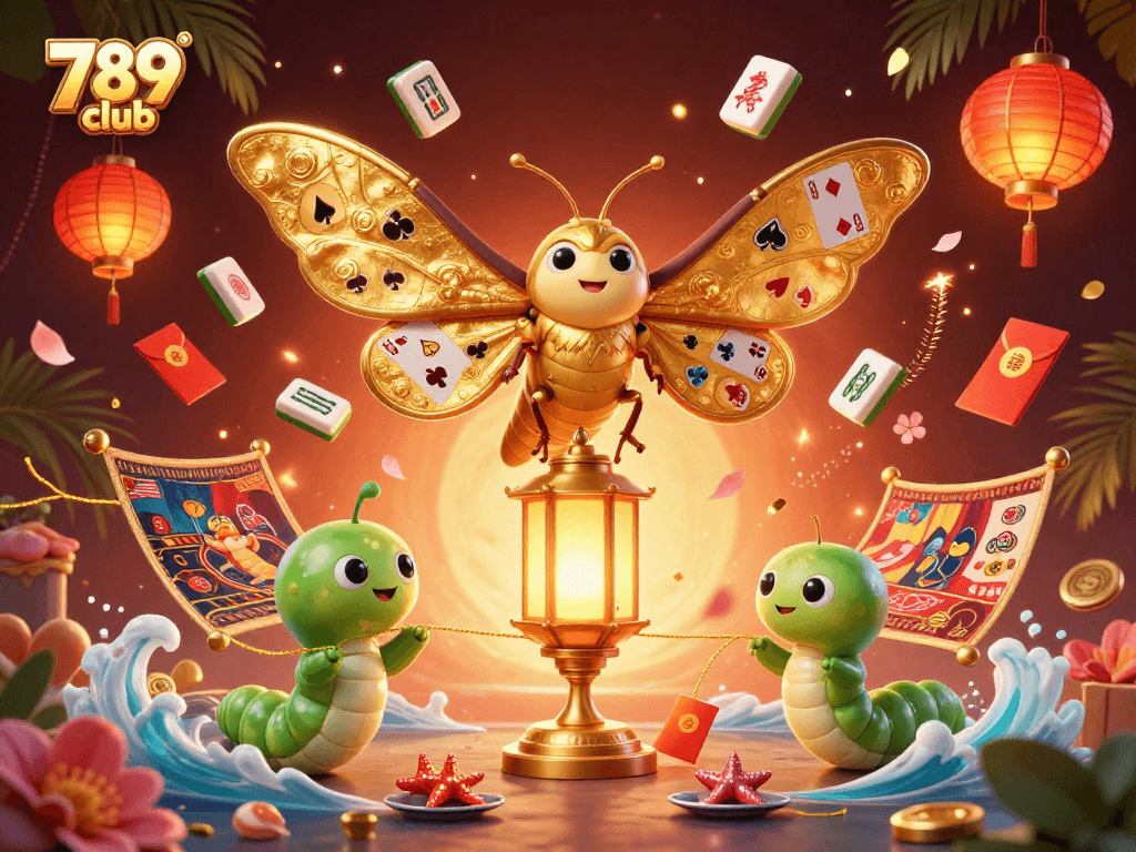 Experience the excitement of 789 club with dynamic casino elements and vibrant characters in this rich 3D illustration.