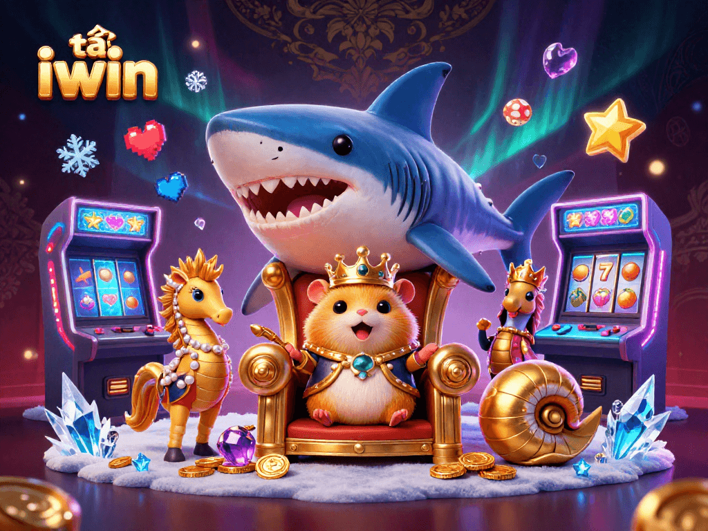 Engage with a vibrant casino world featuring the "tải iwin" hamster king and royal seahorse guards.