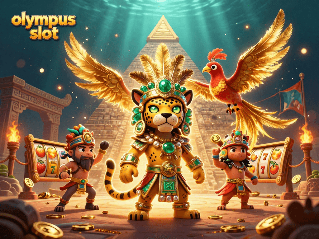 Menang di olympus slot dengan jackpot maksimal, simbol slot, dan suasana gemerlap kasino.