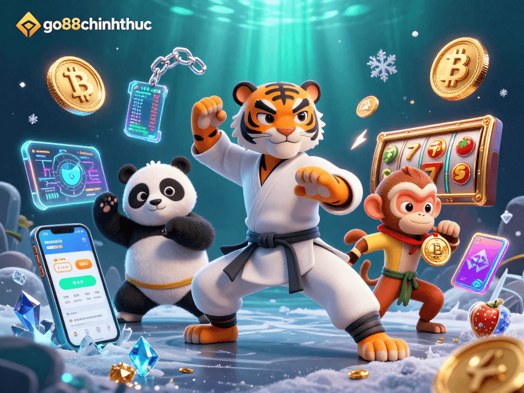 Experience the thrill at go88chinhthuc with animated characters in a vibrant casino setting.