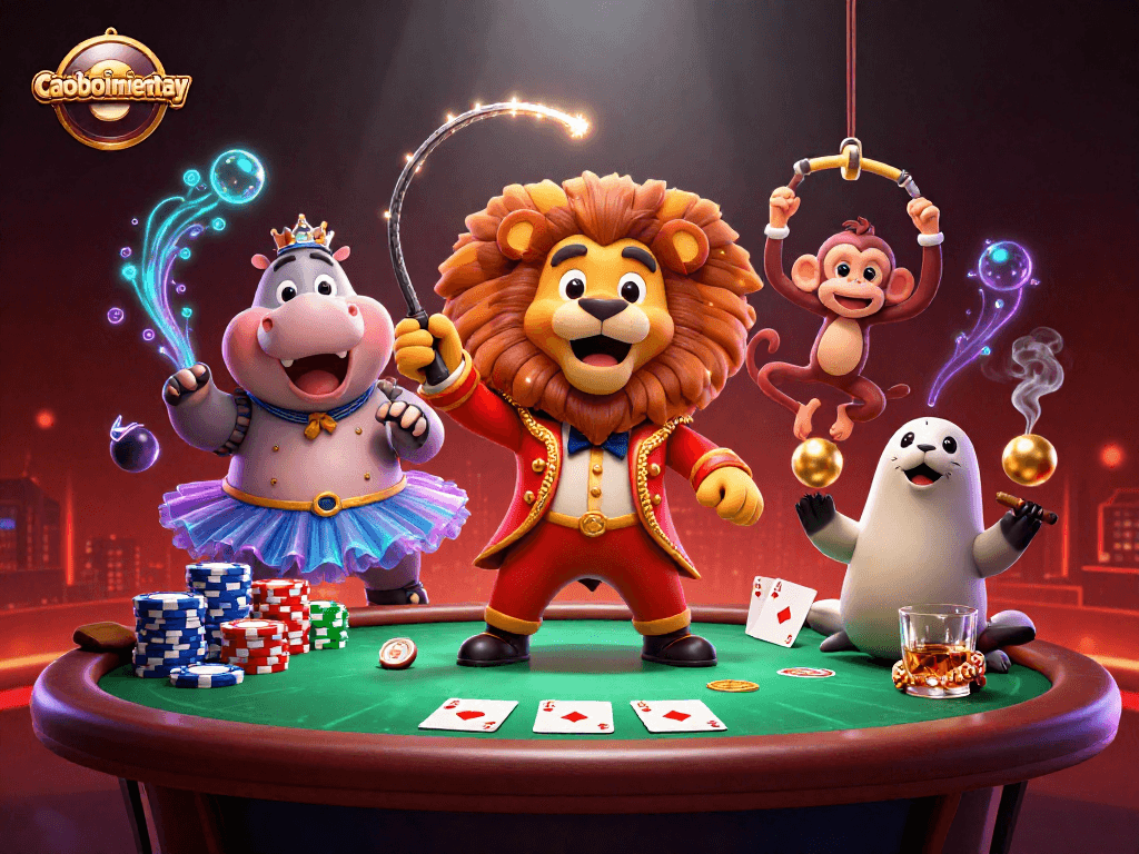 Experience thrilling caoboimientay fun with a dynamic 3D circus scene full of poker elements.
