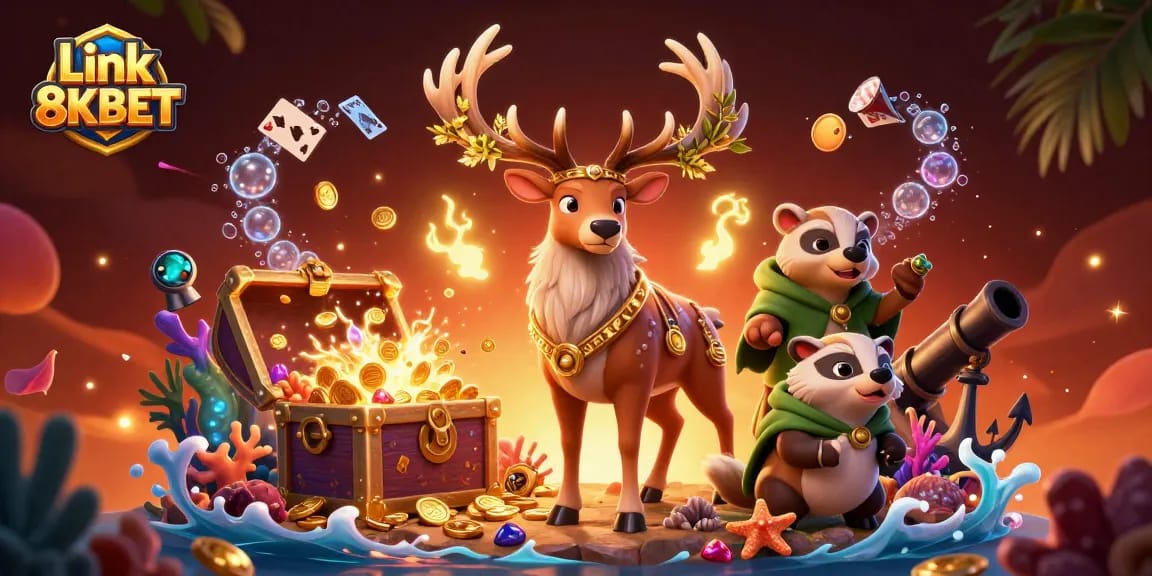 Join the thrill of gaming at Link 8KBET with an enchanting illustration of a Celtic druid scene filled with treasures.