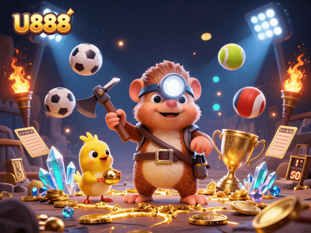 Experience thrilling U888 sports betting action with dynamic 3D characters and elements.