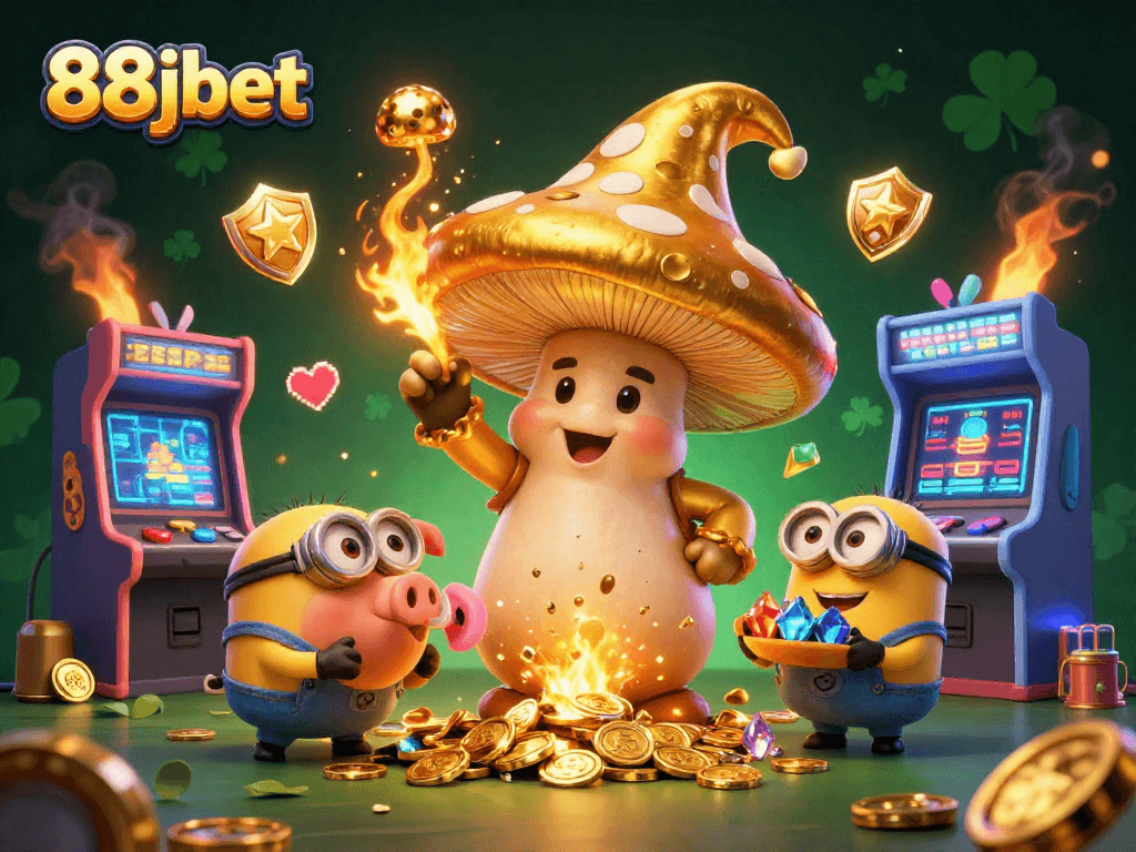Experience the magic of 88jbet with a golden mushroom wizard and treasure-hunting elements.