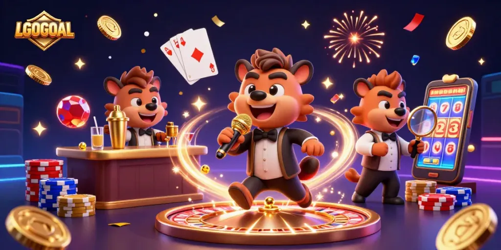 Experience the excitement of LGOGOAL's casino with vibrant hyenas and dazzling gaming elements!