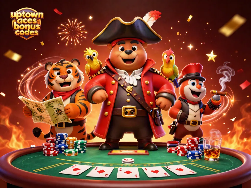 Engage with uptown aces bonus codes surrounded by vibrant casino elements and exciting characters.