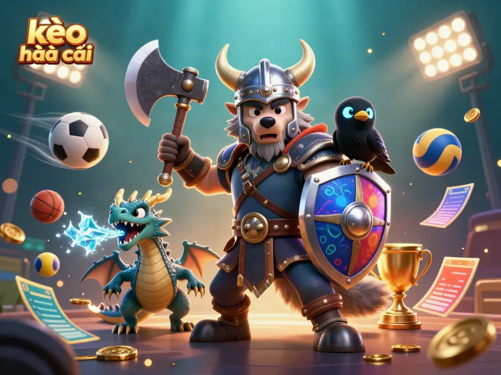 Engage with kèo nhà cái in a dynamic sports betting scene featuring cartoon characters and vibrant game elements.