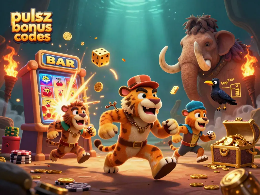 Win with pulsz bonus codes in a vibrant prehistoric casino illustration bursting with excitement and rewards.