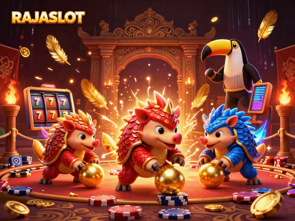 RAJASLOT, ilustrasi 3D menghibur dengan pangolin bersaing dan elemen kasino
