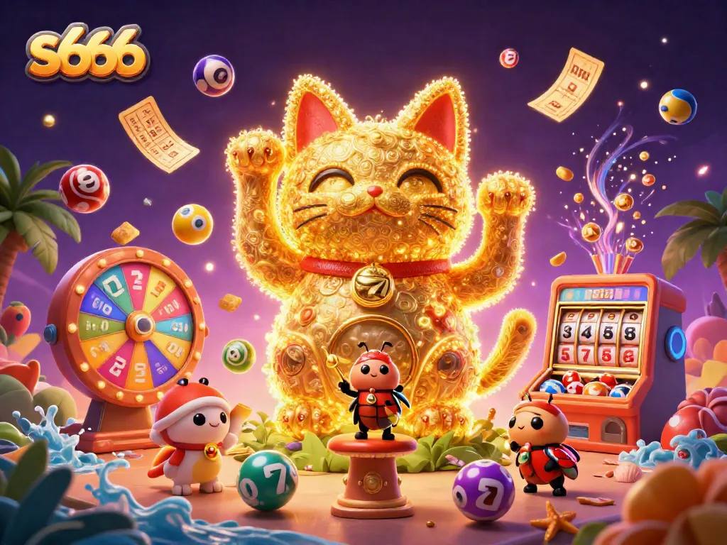 Join the excitement at s666 with a lucky cat and casino symbols celebrating wins!