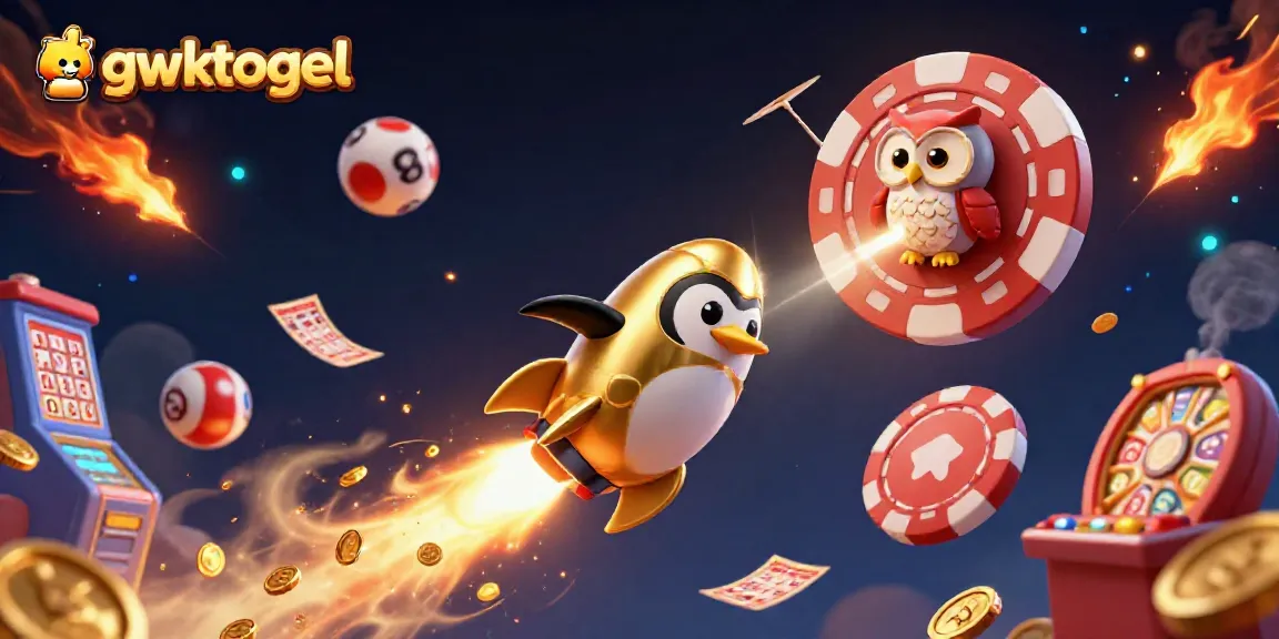 Melihat penguin emas berenergi roket menjelajahi luar angkasa di gwktogel dengan bola lotere dan perangkat perjudian lain.