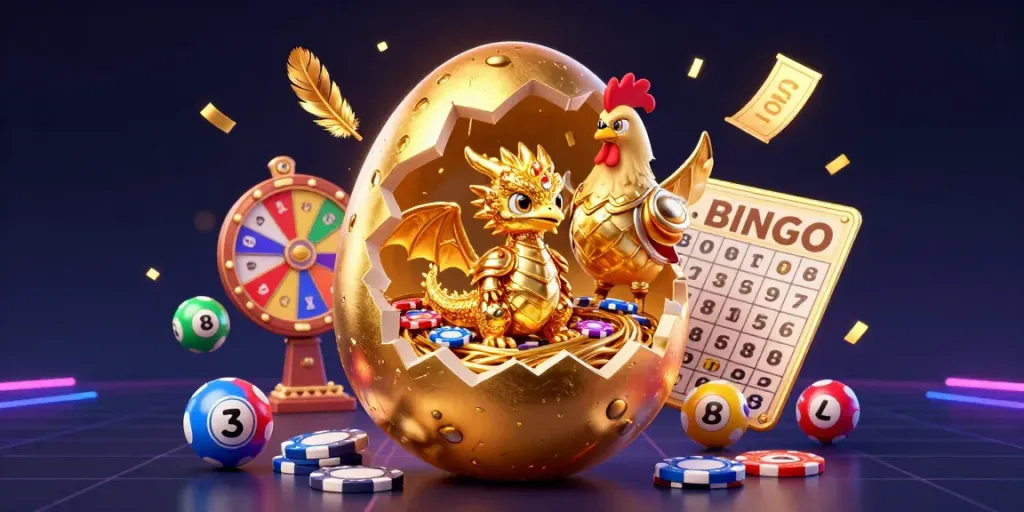 Experience winning at RP55 with golden ticket celebrations and a lucky dragon amidst colorful lottery chaos.