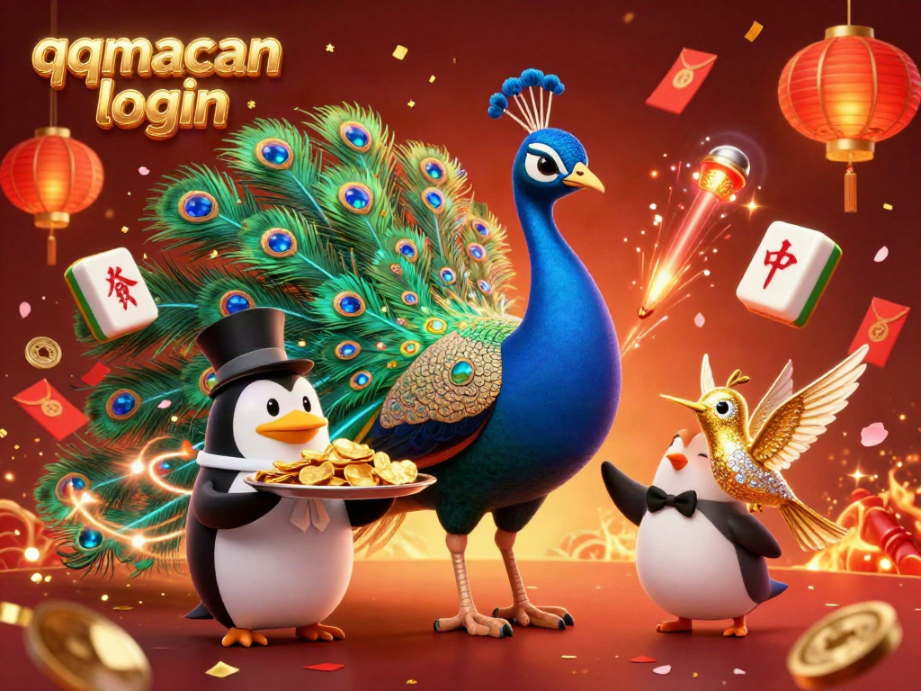 Experience the thrilling qqmacan login with a colorful casino illustration featuring lively characters and game elements.