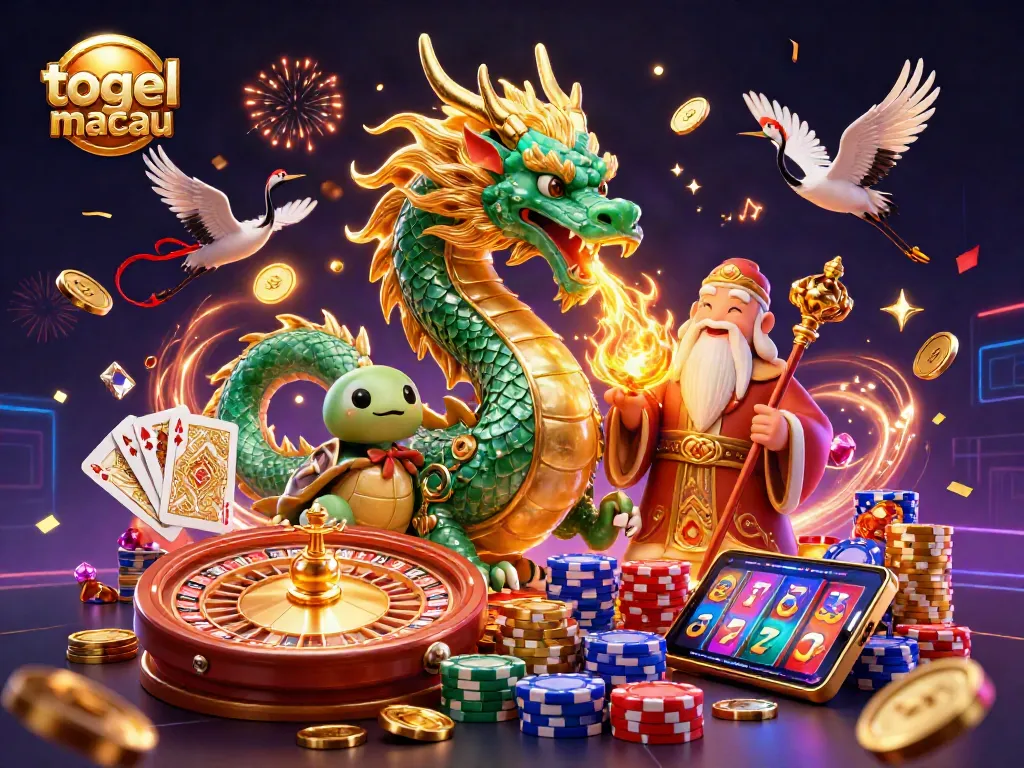 Experience the thrill of togel macau with an epic dragon and lucky symbols in vibrant 3D.