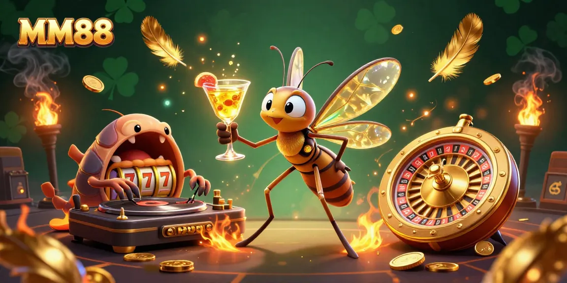 Engage with MM88 as a captivating casino illustration showcasing vibrant characters amidst a dynamic gambling scene.