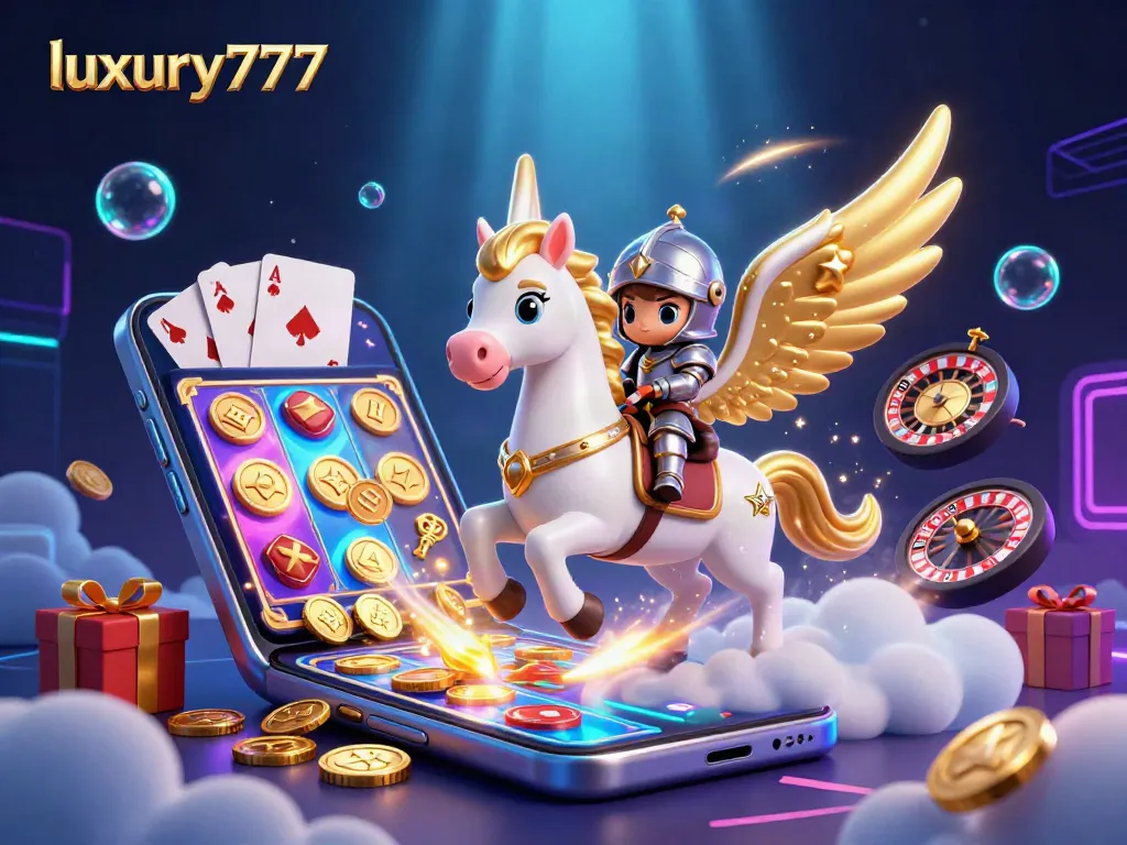 Engage with luxury777 as the celestial knight rides a magical horse amidst vibrant casino games.