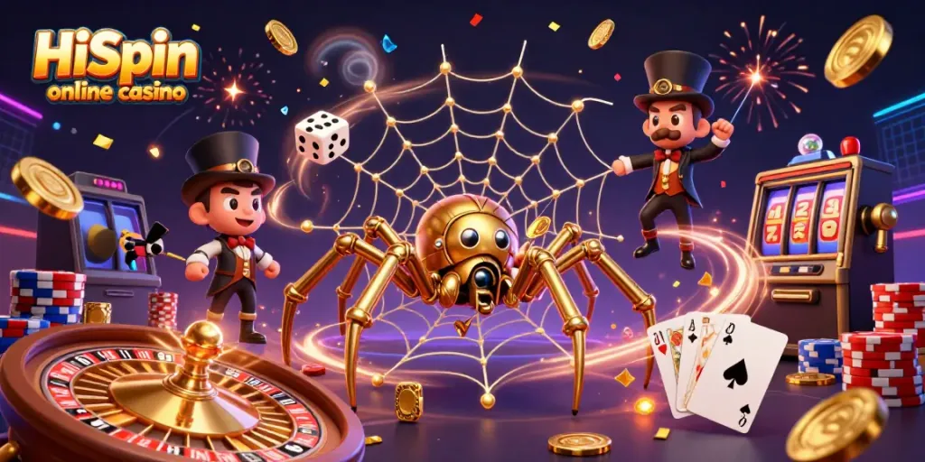 Experience the excitement of HiSpin online casino with a steampunk spider and a fly gentleman.