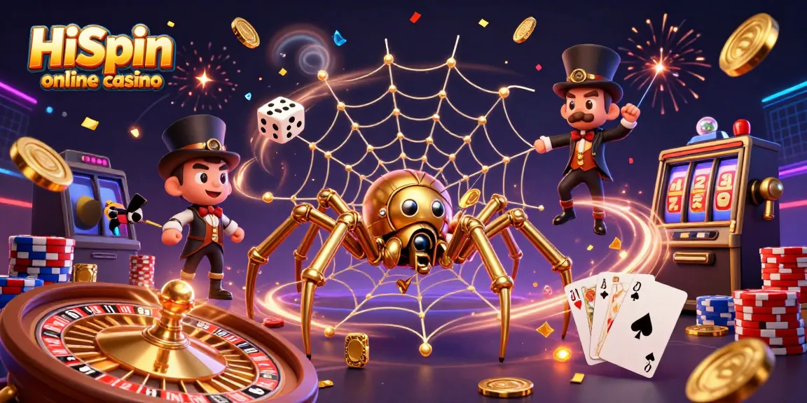 Experience the excitement of HiSpin online casino with a steampunk spider and a fly gentleman.