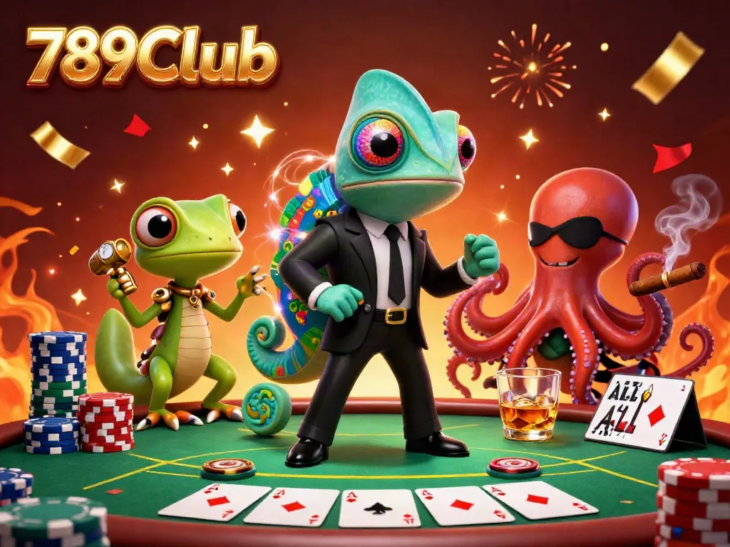 Experience thrilling poker action with 789CLub's colorful characters at a vibrant table.