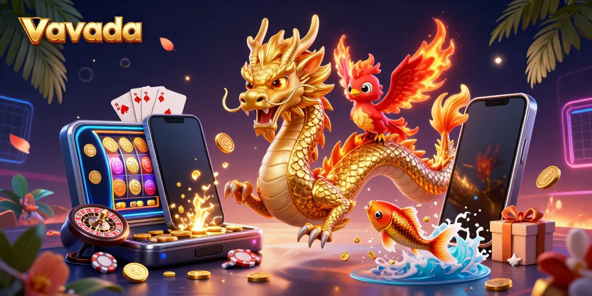 Win big at Vavada with a golden dragon and phoenix in a vibrant casino scene.