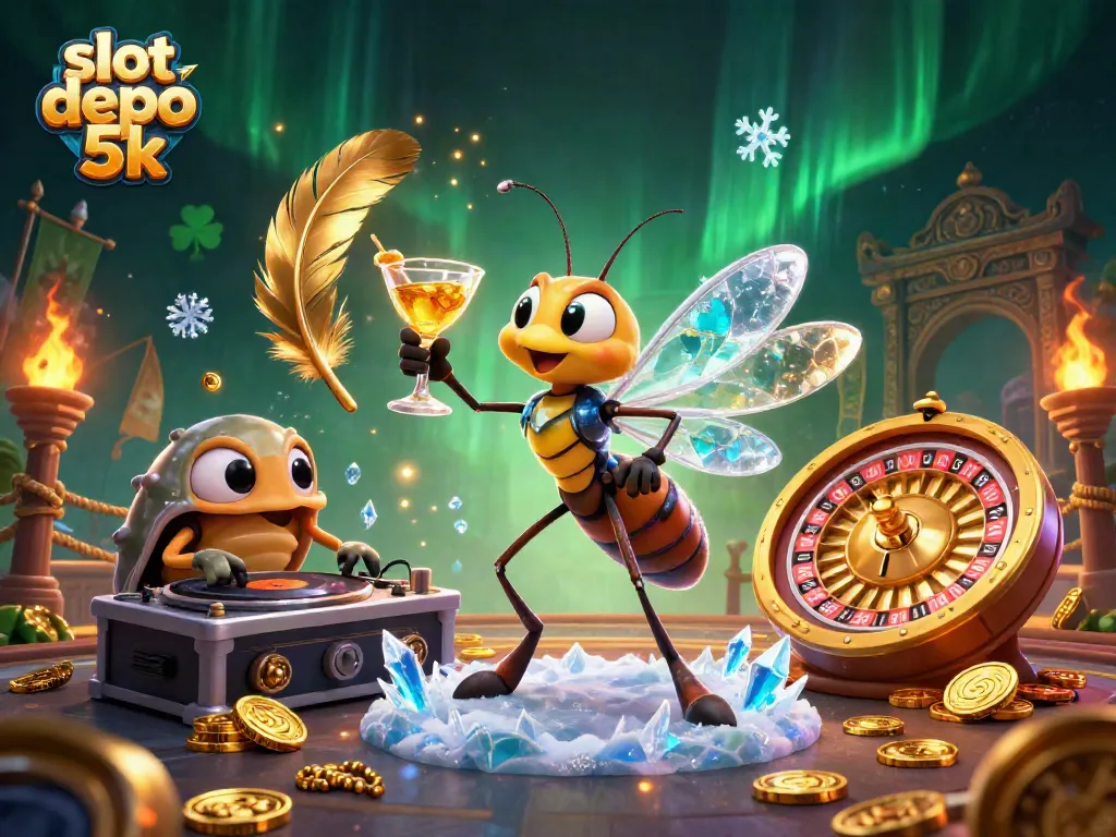 Engage with slot depo 5k through a lively casino-themed digital illustration featuring unique characters.