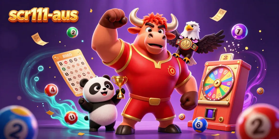 Experience the thrill of scr111-aus with vibrant illustrations featuring dynamic characters and casino games.
