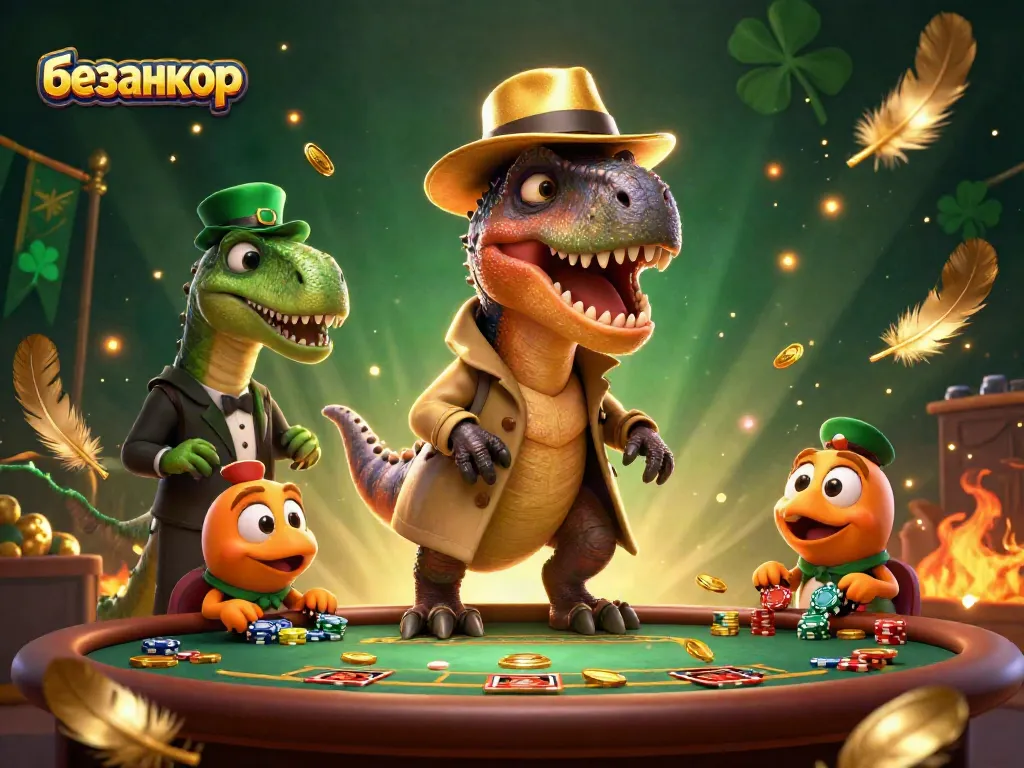Experience thrilling blackjack action in a vibrant casino scene featuring безанкор, with animated characters surrounded by gold coins and energetic sparks.