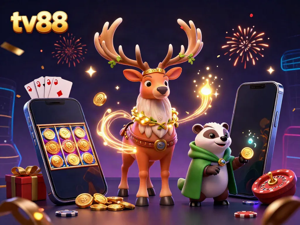 Engaging TV88 casino scene with a druid, wise badger, and gaming elements for thrilling gameplay.