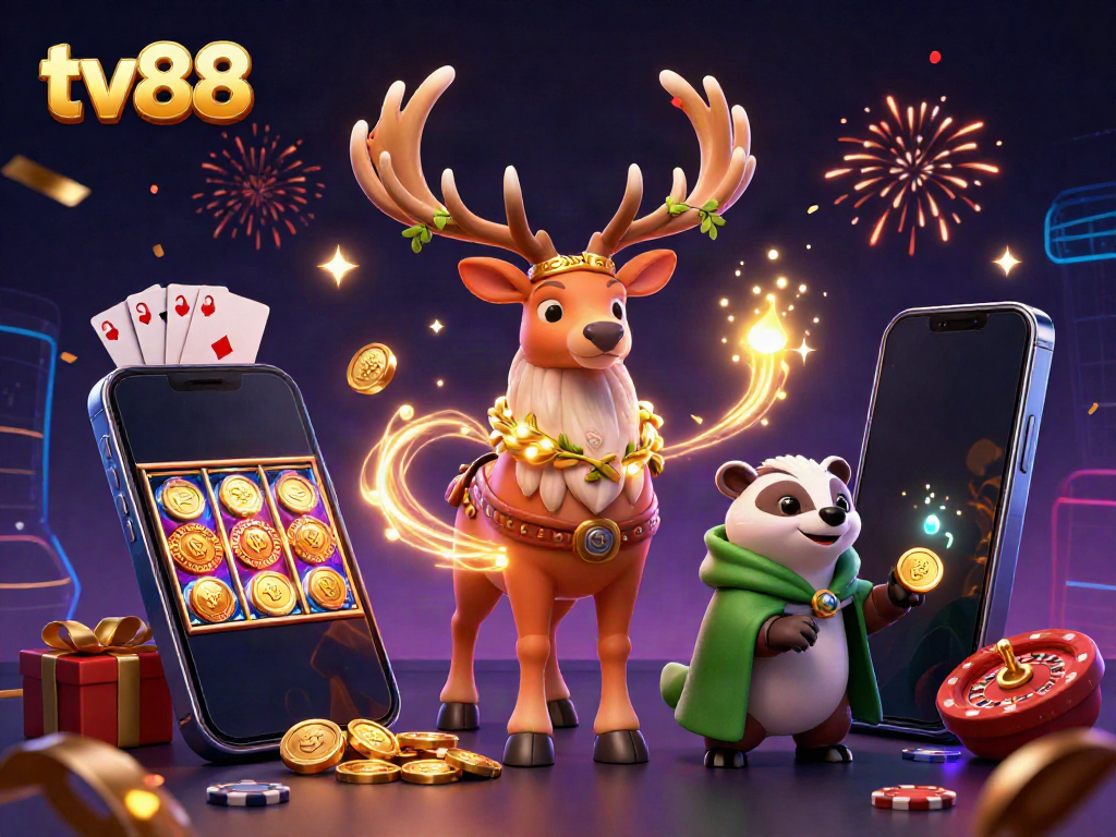 Engaging TV88 casino scene with a druid, wise badger, and gaming elements for thrilling gameplay.
