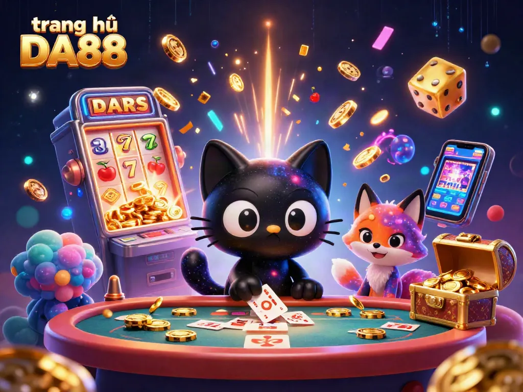 Experience the thrilling action on trang chủ DA88 as a cosmic cat pulls in chips at a captivating casino table.