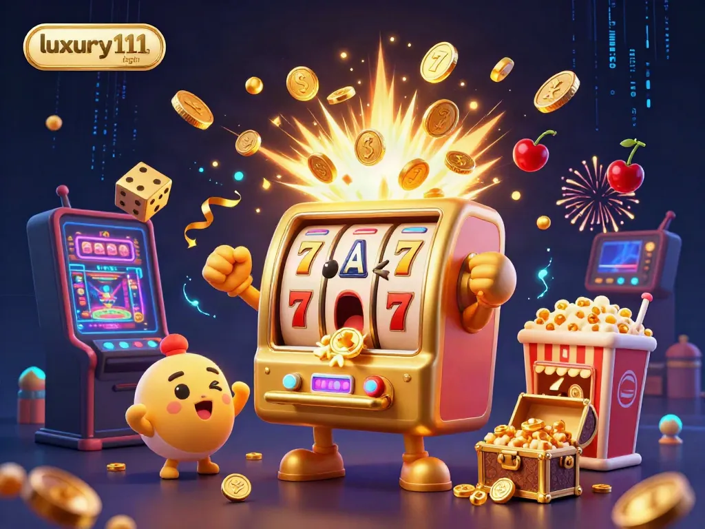 Celebrate wins with the vibrant luxury111 login scene featuring a cheerful golden slot machine!