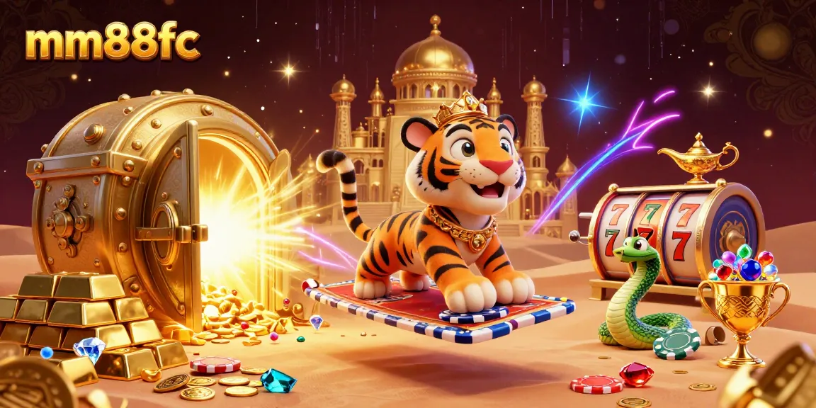 Experience the thrill of mm88fc gaming with a vibrant Arabian Nights-themed casino illustration.