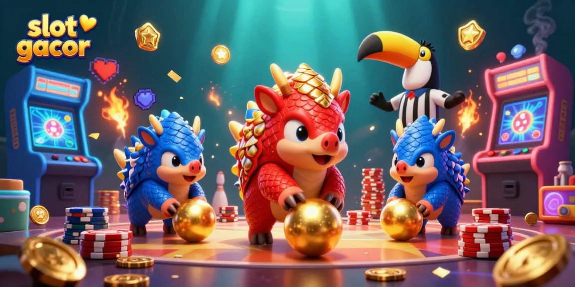 Engage with thrilling slot gacor action as rival pangolins roll golden balls amidst poker chips.