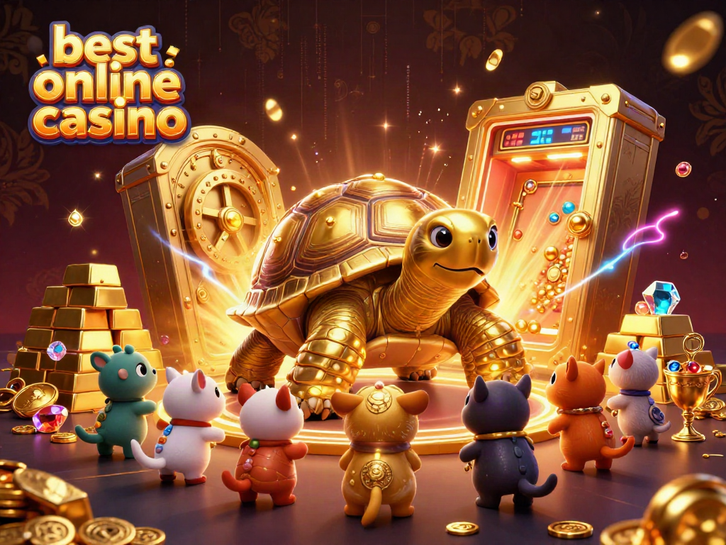 Experience excitement at the best online casino with a colossal golden tortoise pinball machine and treasures!
