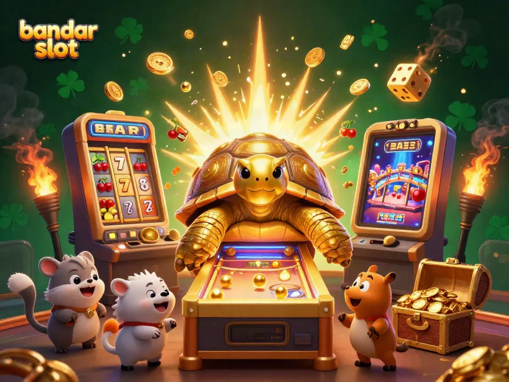 Menangkan jackpot dengan bandar slot, ilustrasi 3D menggambarkan mesin slot yang spektakuler.