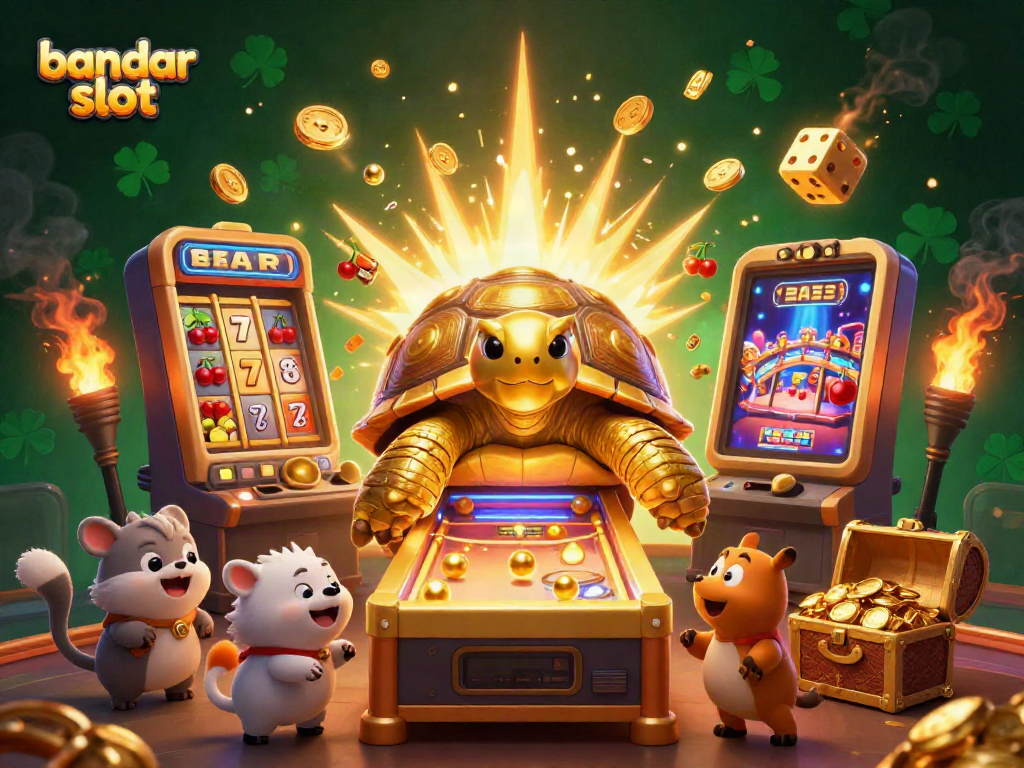 Menangkan jackpot dengan bandar slot, ilustrasi 3D menggambarkan mesin slot yang spektakuler.
