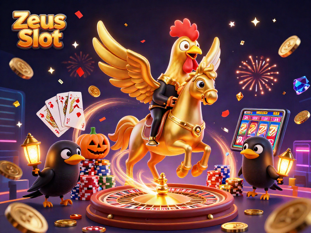 Spin the reels of Zeus Slot to win with golden rooster and magical casino elements.