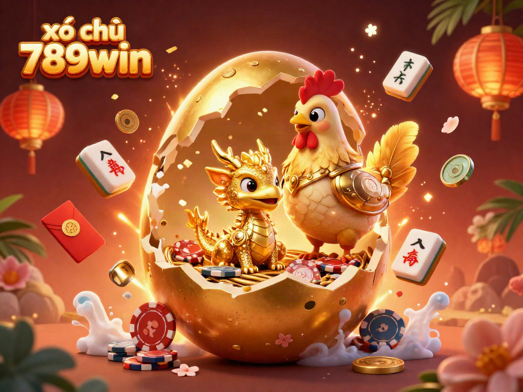 Experience the thrill of xổ số 789win with vibrant 3D art featuring a golden baby dragon surrounded by gaming symbols.