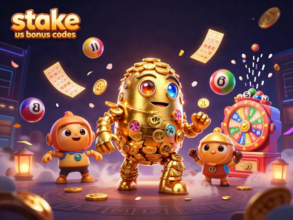 Engage with stake us bonus codes in a rich 3D casino scene filled with vibrant gaming elements.