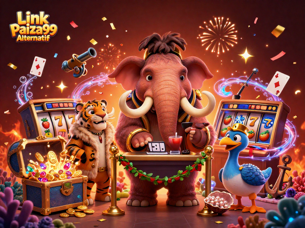Winning with Link Paiza99 Alternatif through vibrant cartoon casino characters and jackpot excitement.