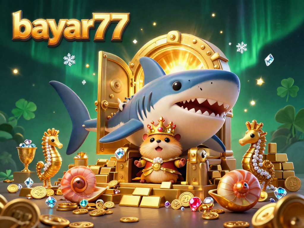 Experience thrilling gameplay with Bayar77 as epic treasures surround a fierce golden hamster king.