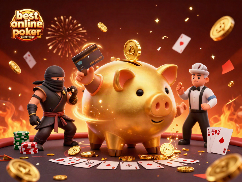 Experience the excitement of the best online poker Australia with a dynamic poker scene featuring colorful characters.