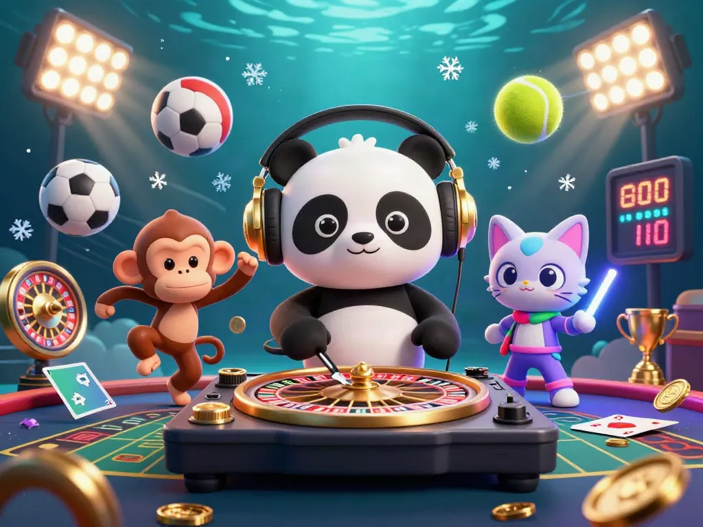 Master303 menghadirkan suasana meriah kasino dengan panda DJ, simpanse menari, dan kucing bersinar atmosfer.