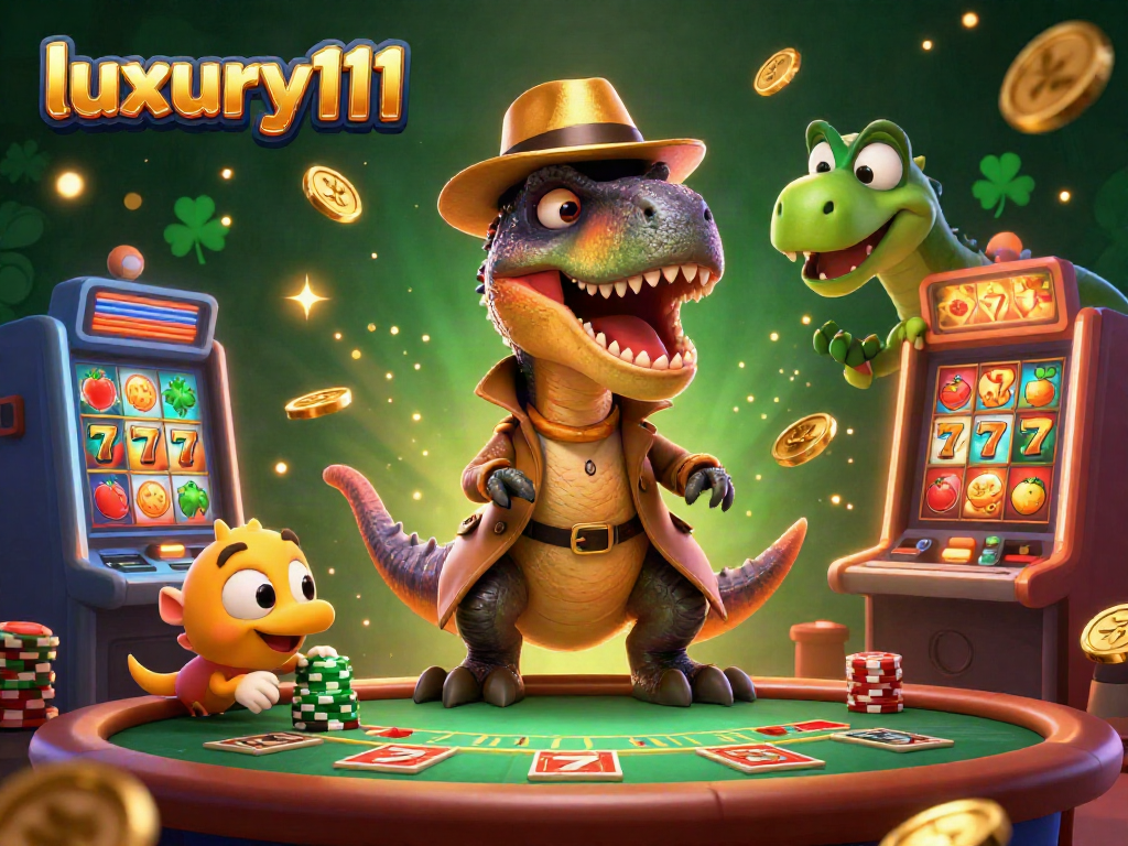 Experience luxury111 and excitement with a velociraptor card counter stealing chips in a vibrant casino scene.