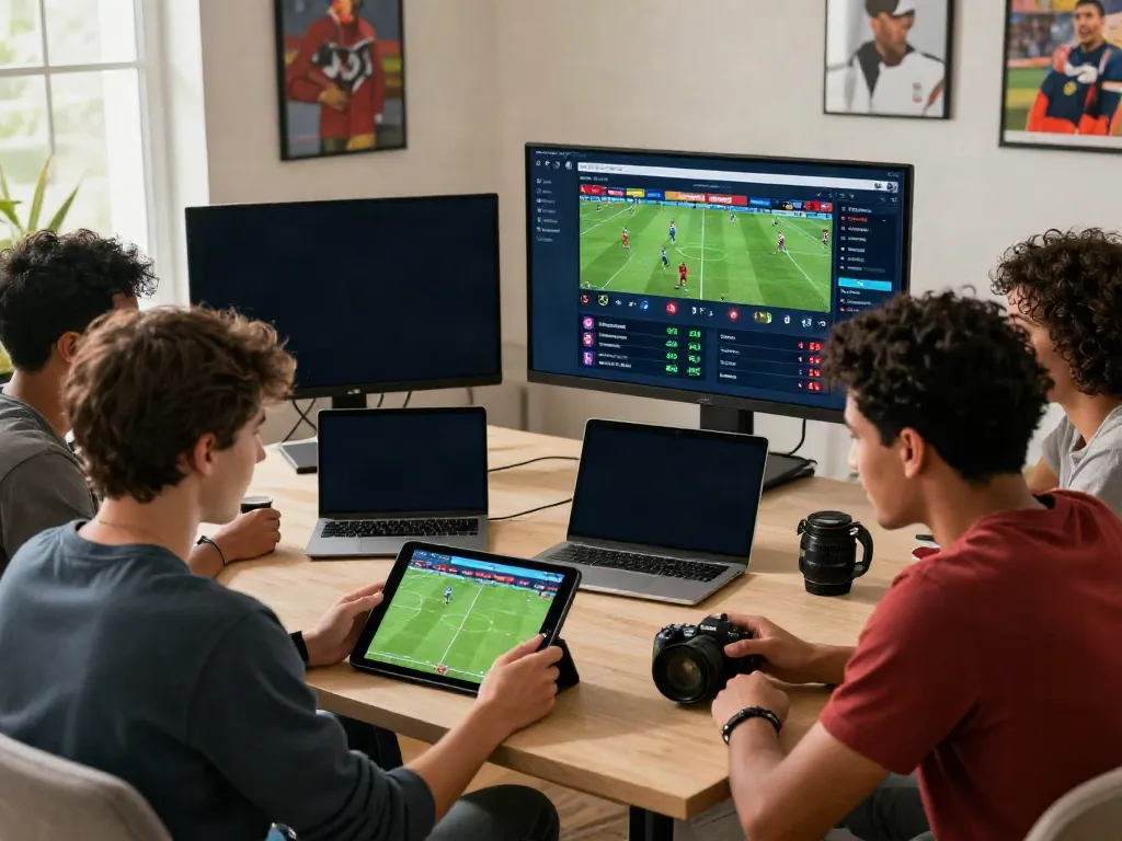 WWBOLA sports betting scene highlighting friends analyzing odds and stats.