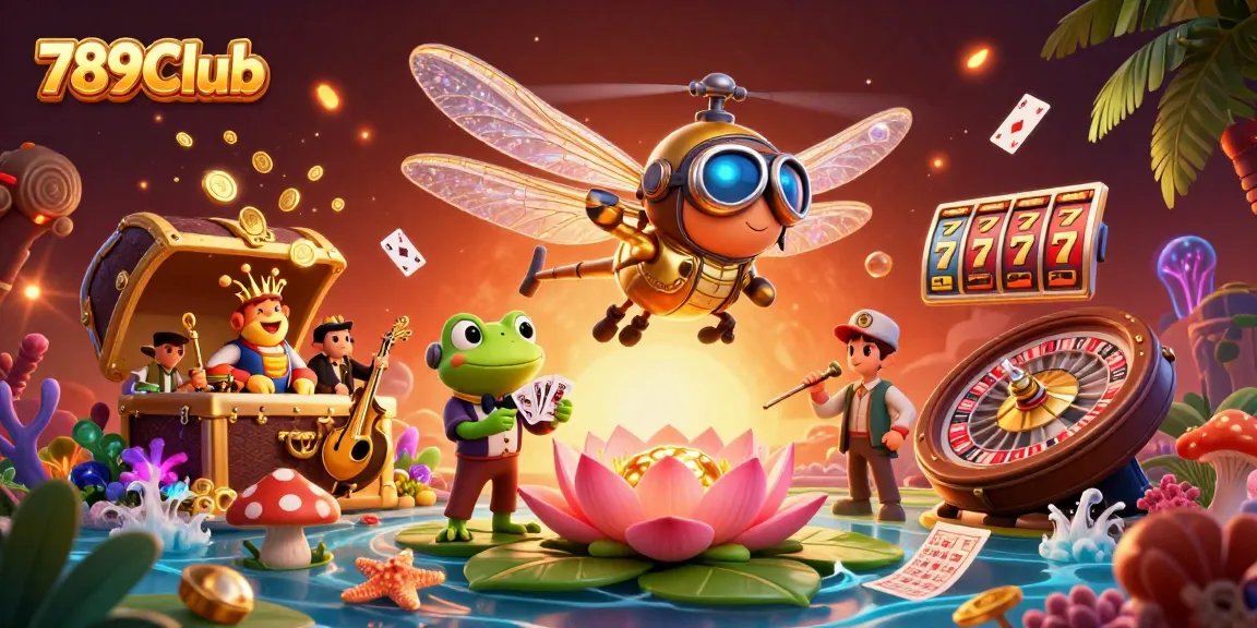 Experience the excitement of 789Club with a vibrant casino scene featuring dynamic game elements and lively characters.
