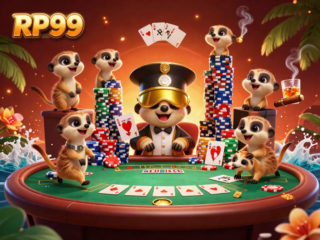 Experience thrilling action at RP99 with animated meerkats managing a vibrant casino scene.