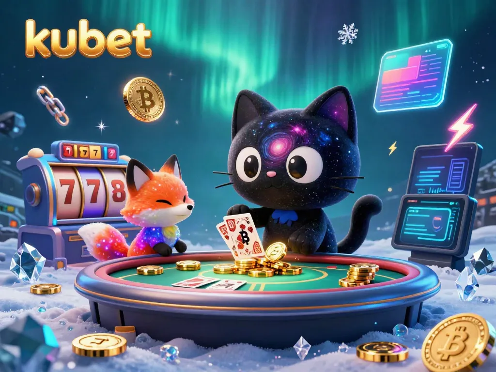 Engage with kubet's vibrant cosmic casino atmosphere featuring a black hole cat and colorful fox.
